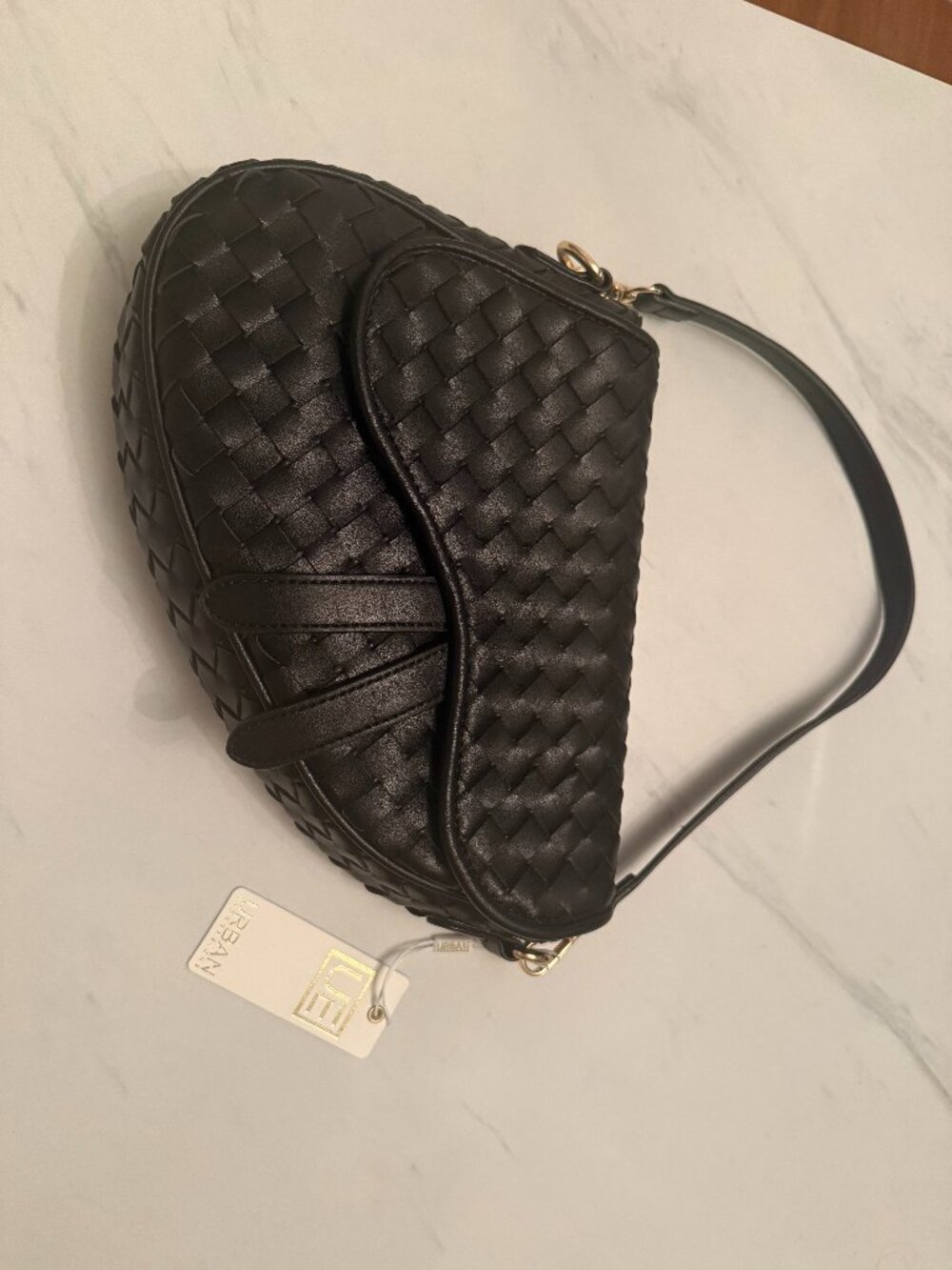 Black Vegan Leather Small Saddle Bag